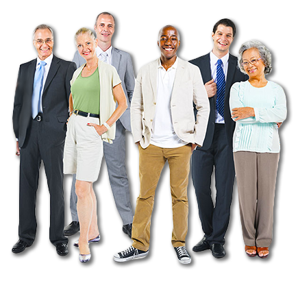 Group of Men and Women Standing Smiling with Life Insurance in White Plains